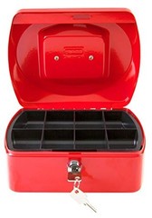 Cash Box 8 Compartment Red 205x160x90mm Key Lock Dividers Coins Portable