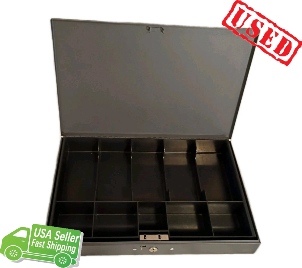 MMF INDUSTRIES HEAVY GAUGE STEEL CASH BOX & TRAY GRAY SUPER – No Lock Key