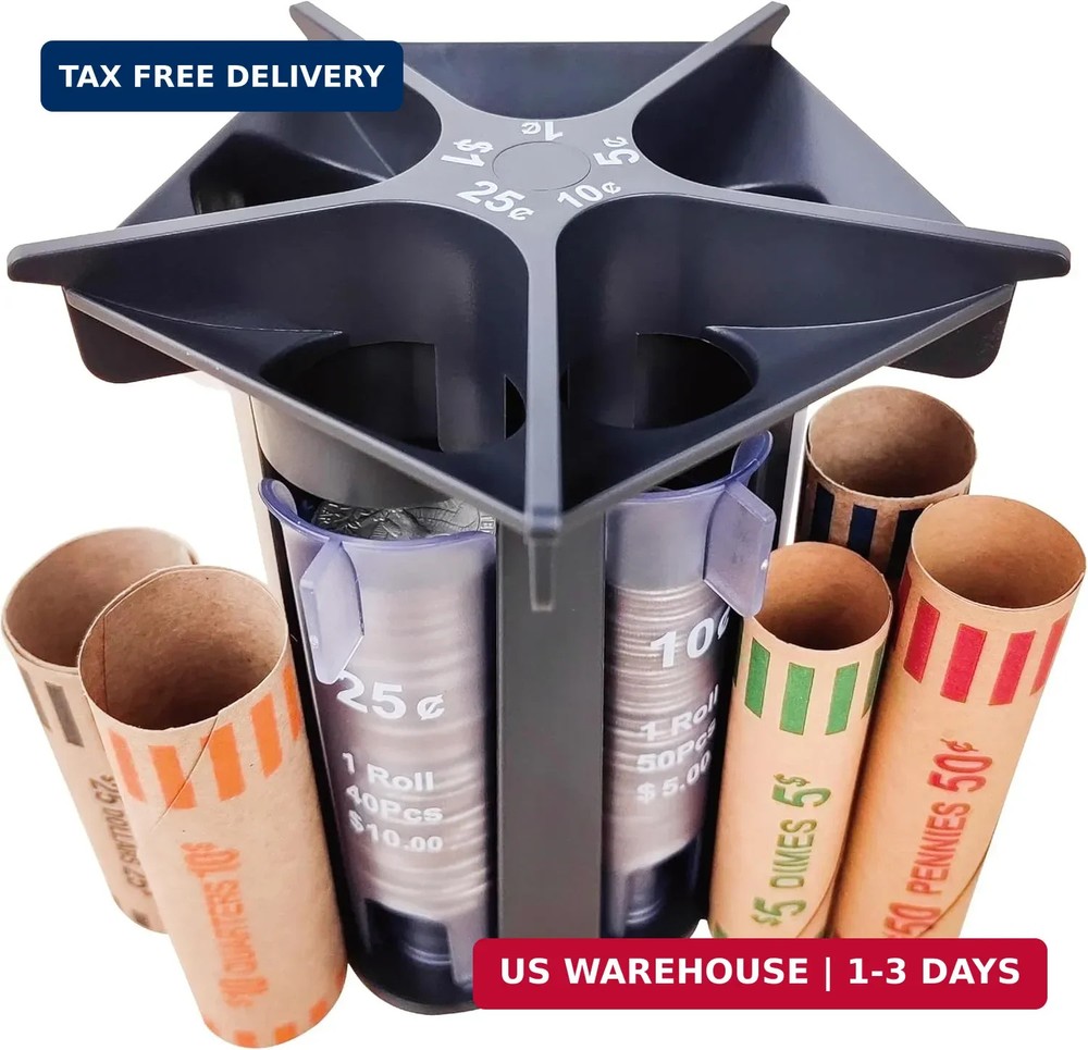 Change Sorter Tube Coin Counter with Coin Wrappers, 5-in-1 Coin Sorter Change Co