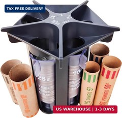 Change Sorter Tube Coin Counter with Coin Wrappers, 5-in-1 Coin Sorter Change Co