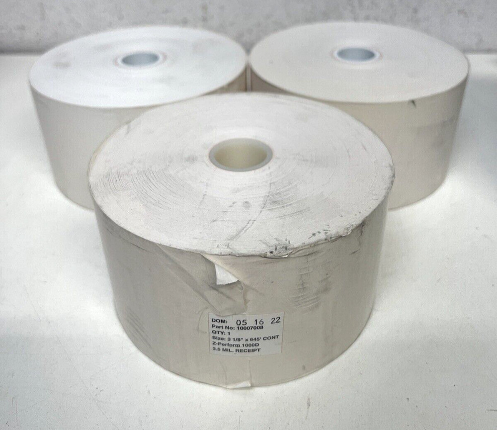 3x Zebra Receipt Paper 10007008 3.125in x 645ft (79.4mm x 196.6m); DT, Z-Perform