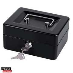 Small Cash Box with Money Tray and Lock, Metal Cash Lock Box with Key, Petty Cas