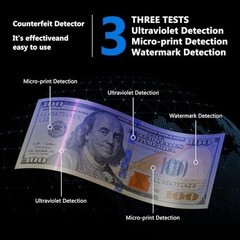 Portable Counterfeit Bill Detector, 8X Magnifier, UV Light, ID & Credit Card Sca