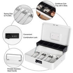 Metal Cash Box Large w/ Combination Lock – 11.8″ Safe Money Register