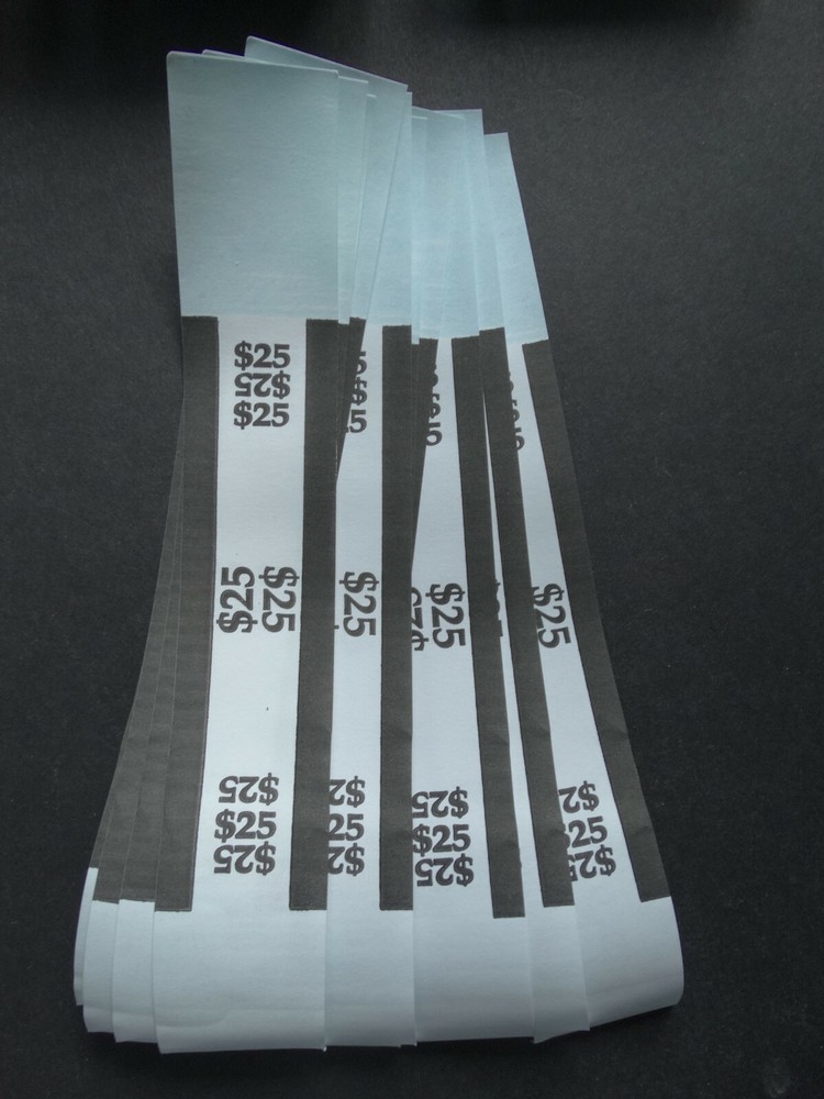 10 – Black $25 Cash Money Self-Sealing Straps Currency Bands