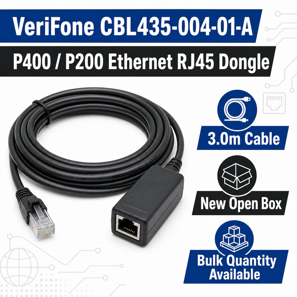 New VeriFone CBL435-004-01-A P400 P200 Ethernet RJ45 Dongle 3M Cable