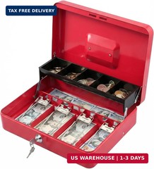 KYODOLED Locking Cash Box with Lock,Money Box with Cash Tray,Lock Safe Box with