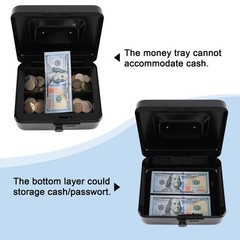Medium Steel Cash Box with Money Tray, Lock Box, Black