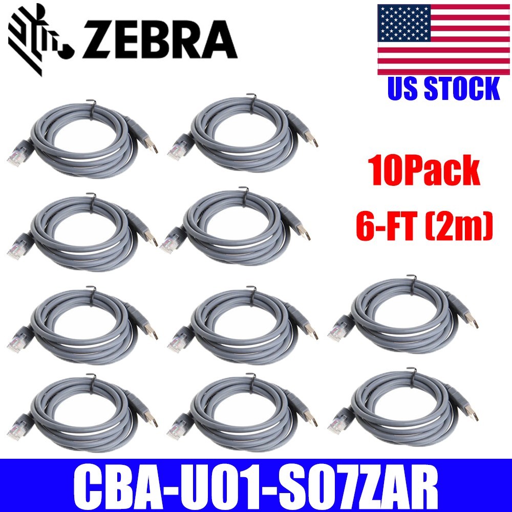 10Pack USB Cable For Symbol Motorola Barcode Scanner 6FT 2M CBA-U01-S07ZAR US