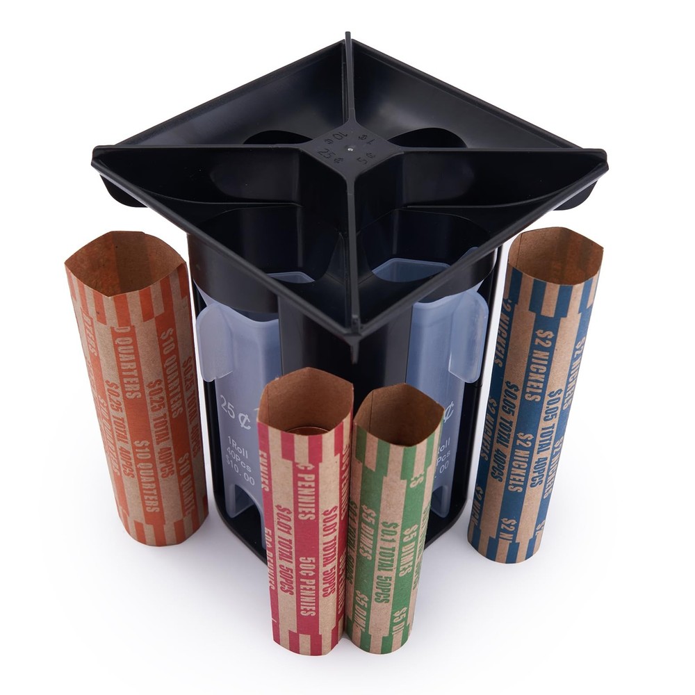 4-in-1 Coin Counter and Sorter Tube Set with Holder,Piggy Bank Penny Nickel D…