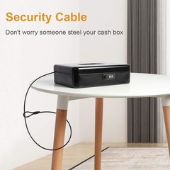 Spacious Locking Cash Box with Security Cable & Compartment Tray for Valuables