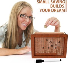 $10000 Cash Vault Wooden Savings Box,Wooden Savings Box with Money Target Numb