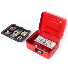 Small Red Cash Box, Combination Lock, 7.87×6.3×3.54, Money Tray, Metal, Set