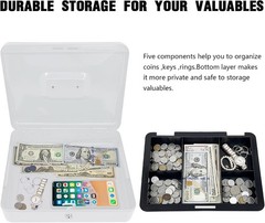 Steel Cash Box with Key Lock, Metal Small Money Organizer with Money Tray,Cas…