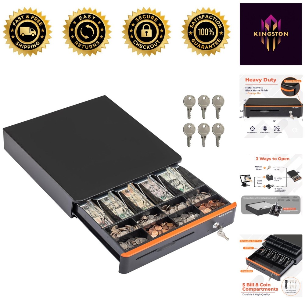 Compact Cash Drawer with Key Lock – 16″ Metal Money Drawer for Safeguarding Cash