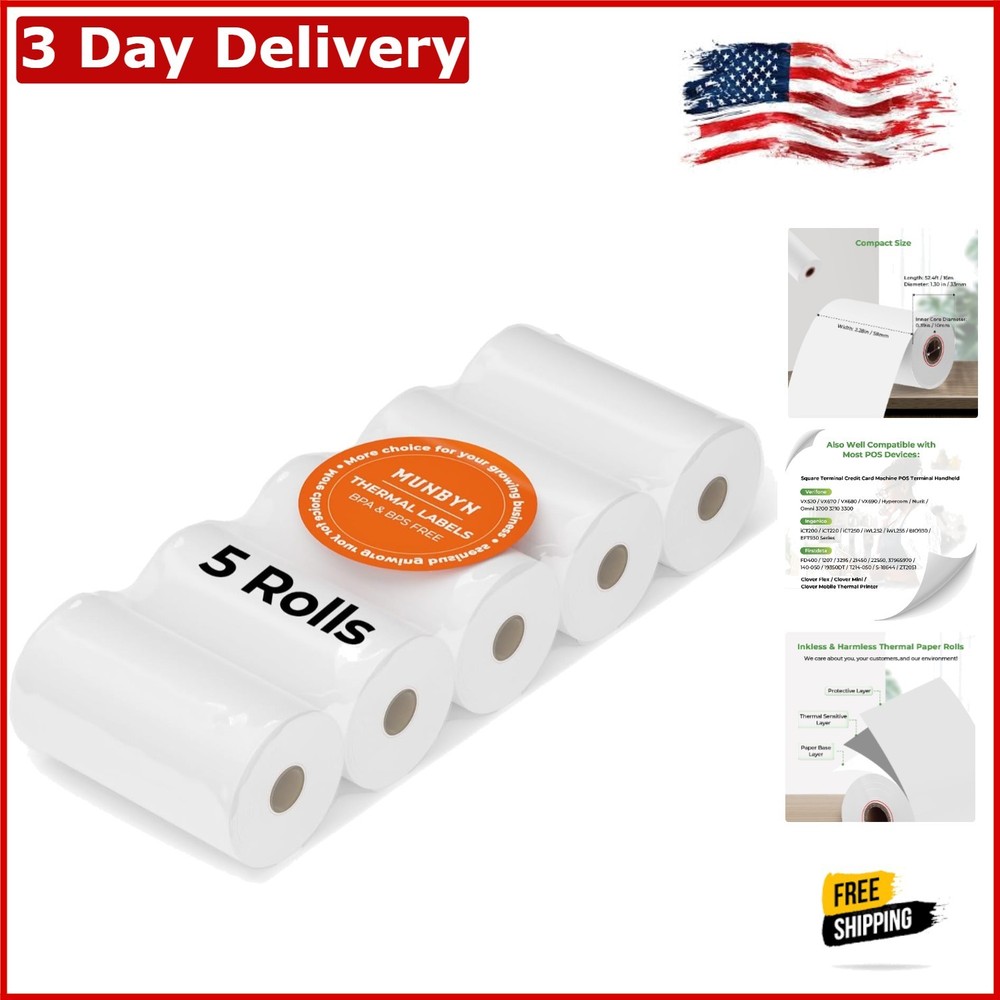 Bulk 5-Pack of 2 1/4″ x 50′ Thermal Receipt Paper – Smooth Printing Guaranteed