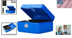 Sturdy Portable Cash Box with Key Lock and Removable Tray – Blue Security Box