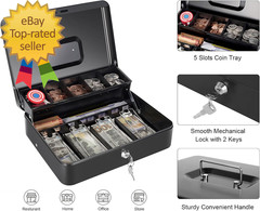 Cash Box with Money Tray and Key Lock Saving Lock Box with Money Tray Storage