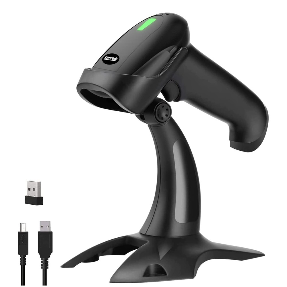 USB Wireless Barcode Scanner Stand 2in1 2.4Ghz USB 2.0 Rechargeable 1D