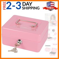 Small Cash Box with Money Tray and Lock, Metal Cash Lock Box with Key, Petty …