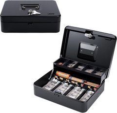 Cash Box with Money Tray and Key Lock, Saving Lock Box with Money Tray Storage f