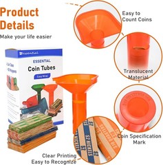 Coin Counting Tubes Set of 4, Color-Coded Tubes, Includes 100 Assorted Flat Coin