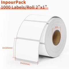 2×1 Direct Thermal Label Paper 1000/Roll for Shipping Barcodes White