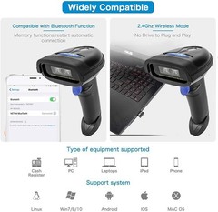 Bluetooth Barcode Scanner, Compatible with 2.4G Wireless & Bluetooth Function…