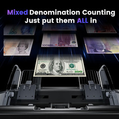 Mixed Denomination Money Counter with Counterfeit Detection, Touch Screen, and 2