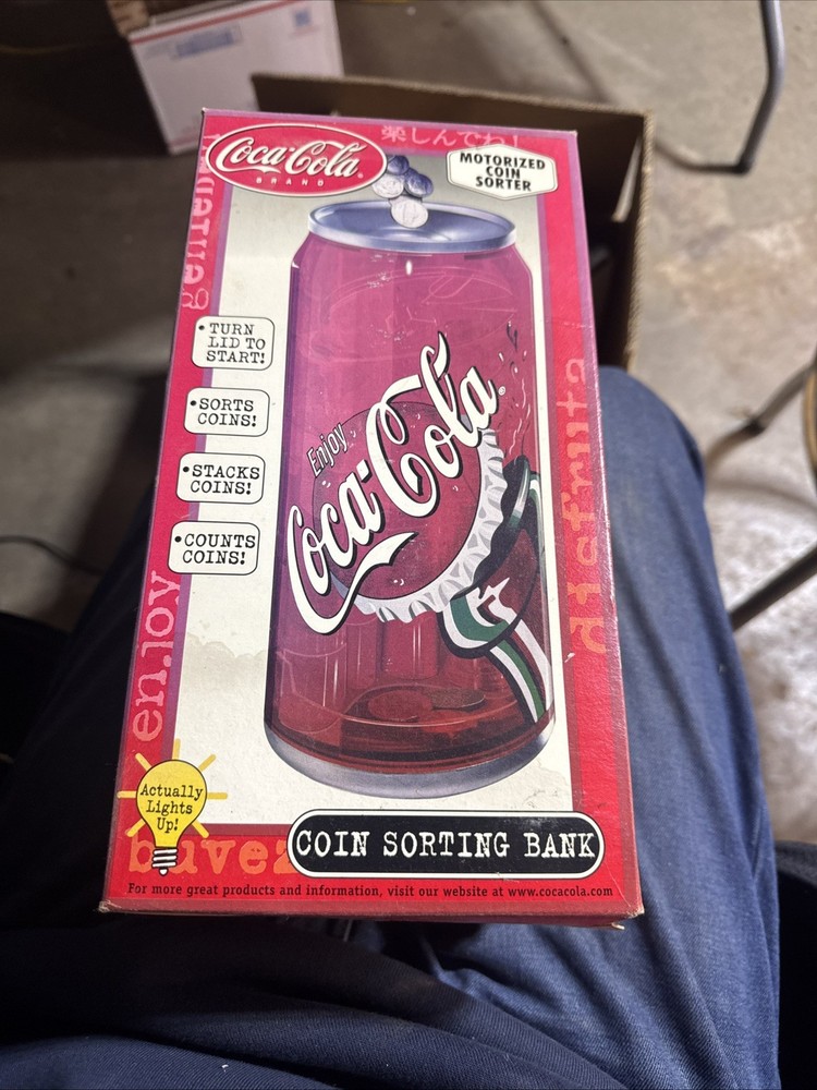 NEW Coca-Cola Motorized Coin Sorter Light Up Can Shaped In Box