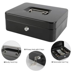 Locking Steel Large Cash Box with Removable Coin Tray and Key Lock9.84″x 7.87…