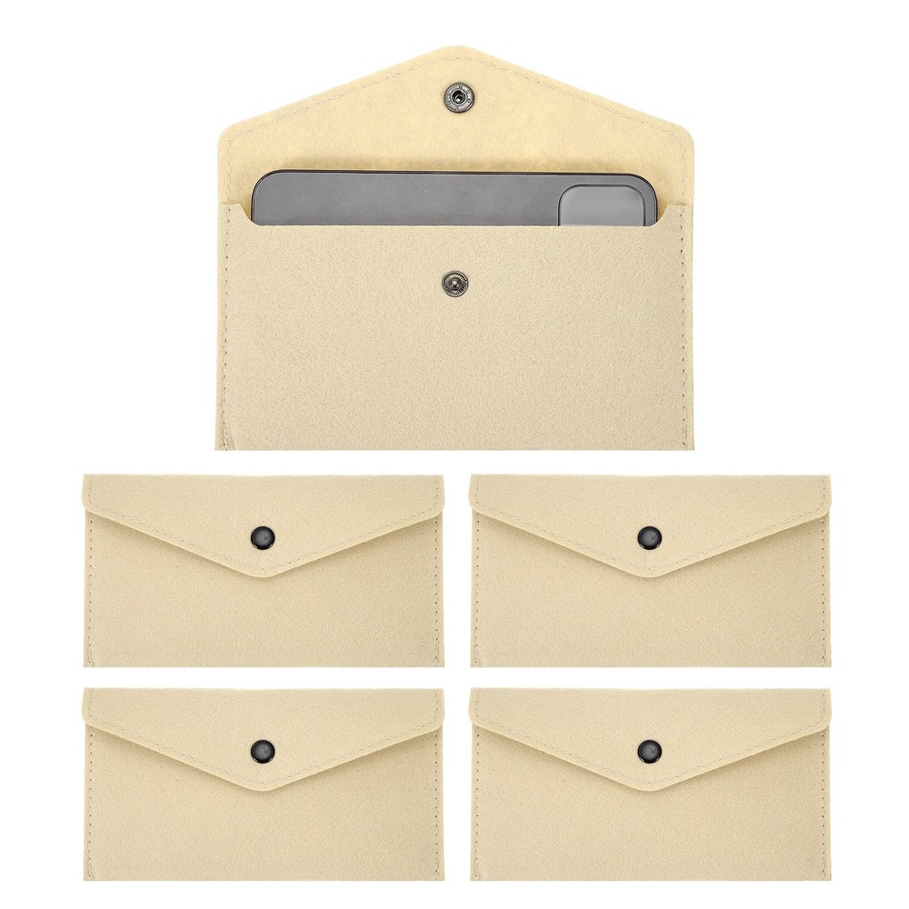 5Pcs Felt Money Bag, Felt Cellphone Sleeve Case Pouch Cash Bag, Beige Khaki