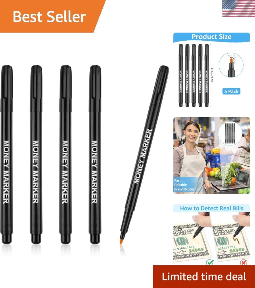 Universal Currency Fake Bill Checker – 5 Pack Money Detector Pens for Every Use