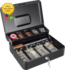 Cash Box with Money Tray and Key Lock Saving Lock Box with Money