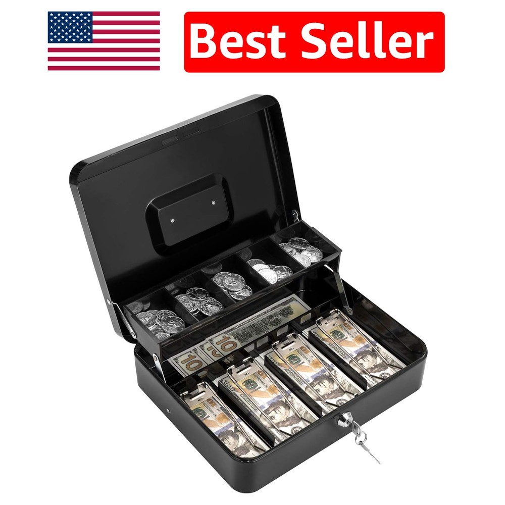 Heavy-Duty Portable Cash Box with Key Lock and Money Tray – Perfect for Business