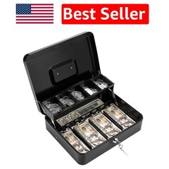 Heavy-Duty Portable Cash Box with Key Lock and Money Tray – Perfect for Business