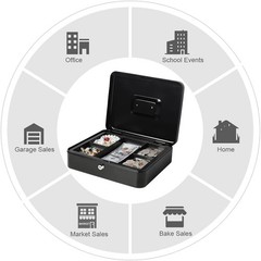 X-Large Black Cash Box with Removable Tray & Key Lock – Organize Your Valuables