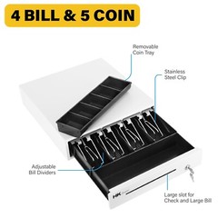 13″ Heavy Duty POS Cash Drawer 4Bill/5Coin, Removable Coin Compartment, 24V, RJ1