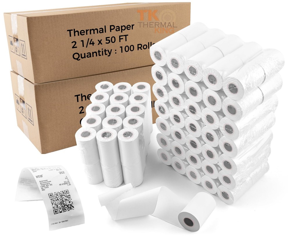 200 Rolls 2.25 In x 50 Ft Thermal Receipt Paper Rolls POS Cash Register Printer