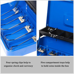 Locking Large Metal Cash Box with Money Tray, Lock Money Box with Key, Blue, CB0