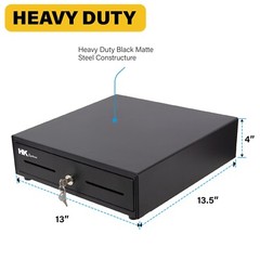 13″ Heavy Duty Compact Black Manual Push-Open Cash Drawer with 4Bill/5Coin Till