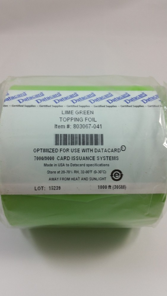 Datacard Lime Green Topping Foil P/N 803067-041  7000/9000 System