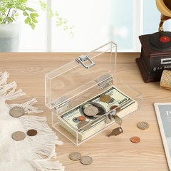 Lockable Money Storage Box Clear Acrylic Cash Holder with Key Lock Cash Organ…