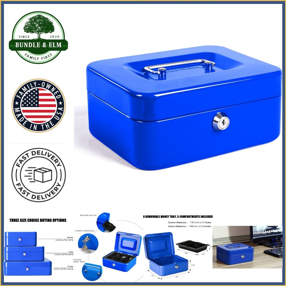 Portable Cash Box with Multiple Compartments and Durable Steel Construction
