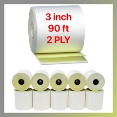 3″ x 90′ 2 Ply [10 Rolls] White Canary Carbonless Paper Kitchen Receipt Printer