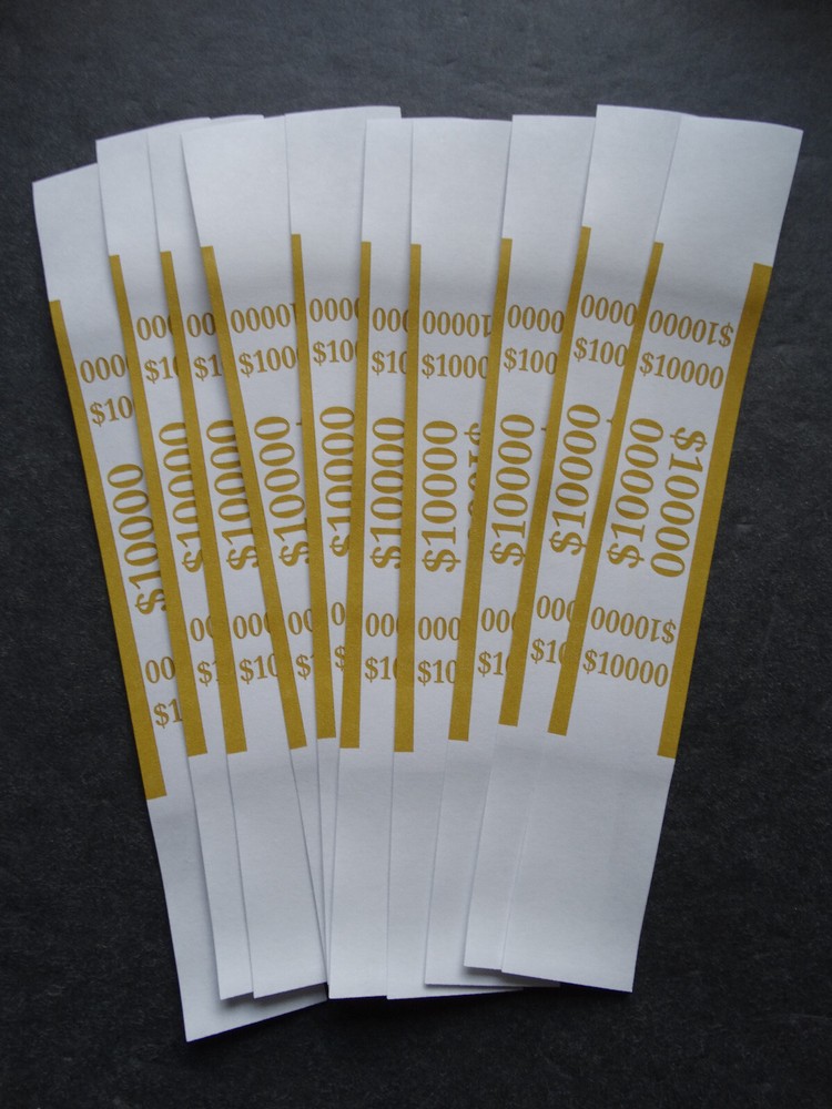10 Mustard $10,000 Cash Money Self-Sealing Straps Currency Bands