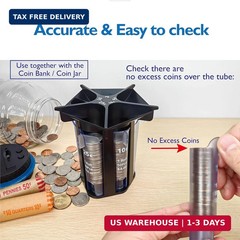 Coin Sorter Tube Coin Counter with Coin Wrappers, 5-in-1 Change Sorter Change Co