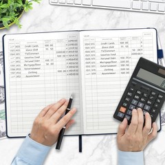 JUBTIC Check Register Book Large 7.5×10″ Ledger Personal Small Business Navy Blu