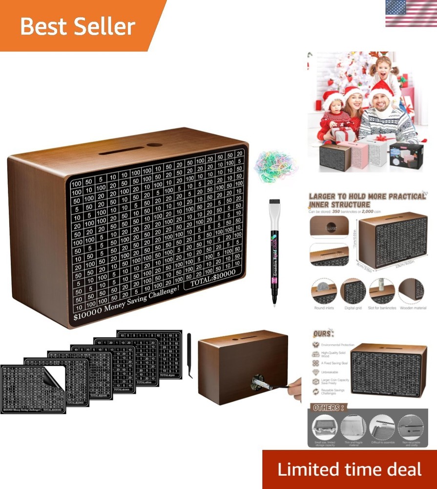 Wooden Money Saving Box, Cash Vault Savings Box for $10000 $5000 $3000 $1000 …