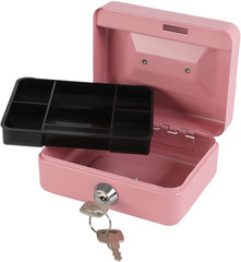 Locking Steel Mini Cash Box with Removable Coin Tray and Key Lock for Kids, 4.92